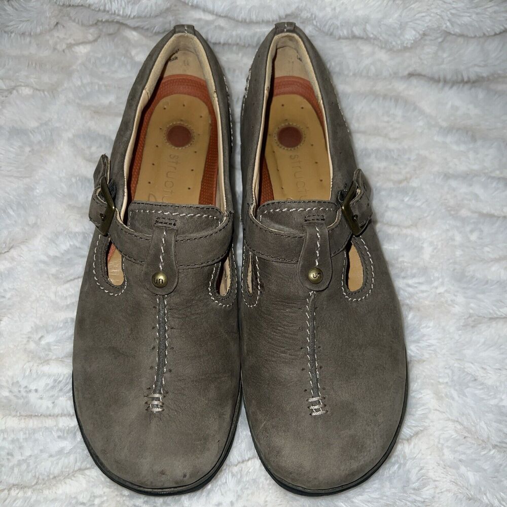 Clarks Structure Shoes Womens 6M Loafer Flats Leather Slip W/ Buckle‎